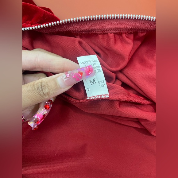 New! Burgandy Stretchy Velvet Ruched Bodycon Hooded Jumpsuit, Size Medium - Picture 14 of 16